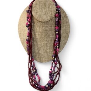 Vintage 80s Pink Purple Multi Strand Beaded Necklace